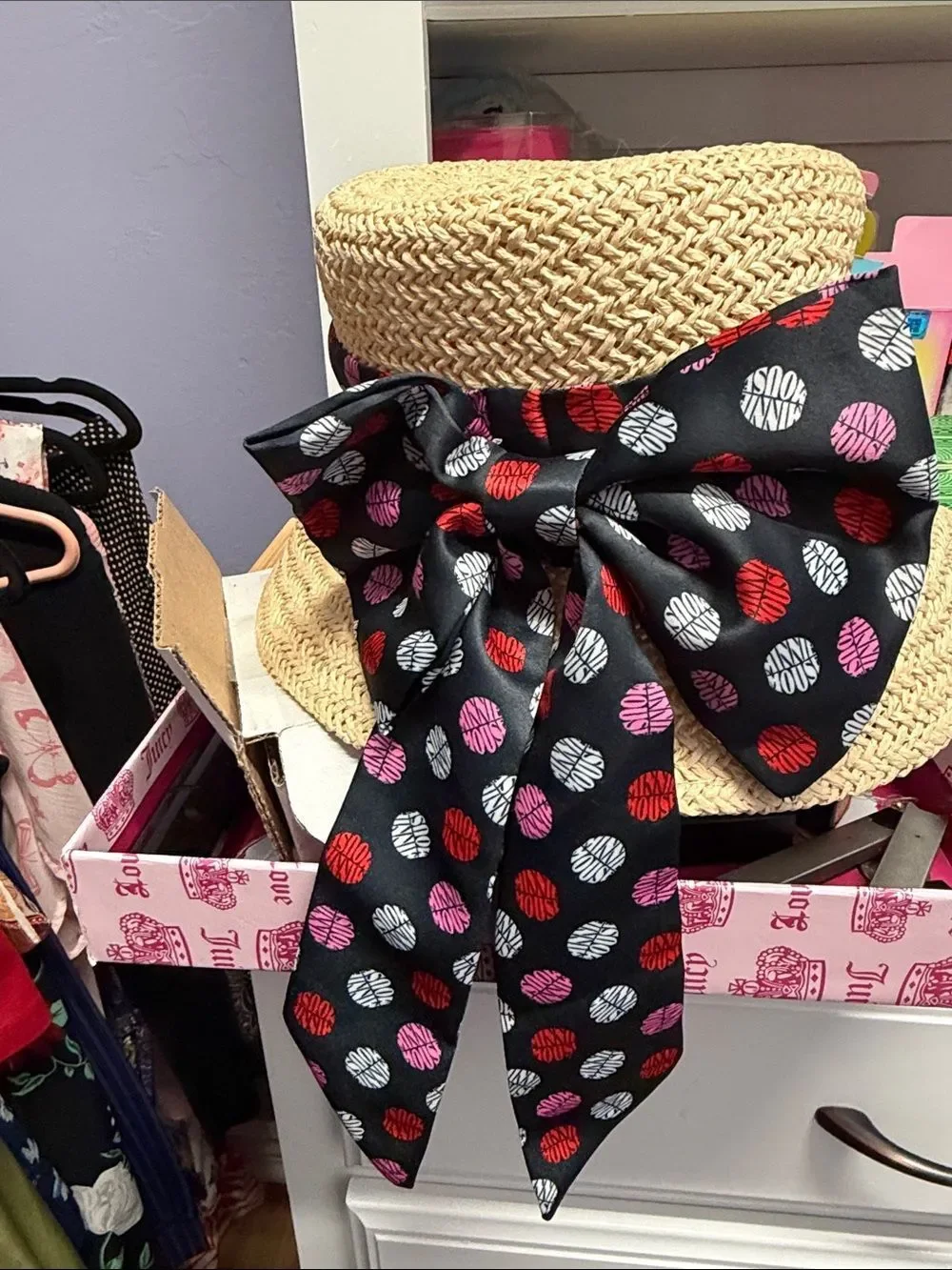 Disney Minnie Mouse Woven Straw Boater Hat kids